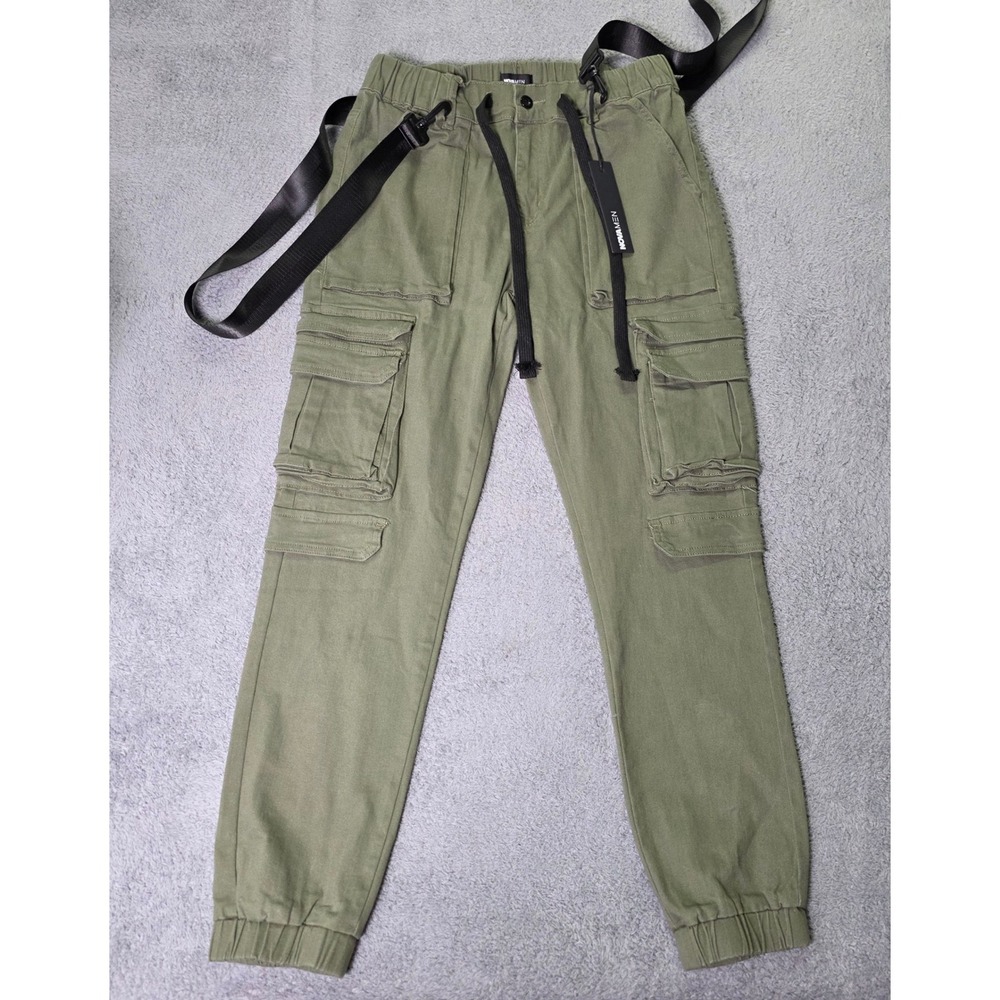 Fashion Nova Men Size M See The Poison Cargo Jogger Olive Green Straps JG3030
